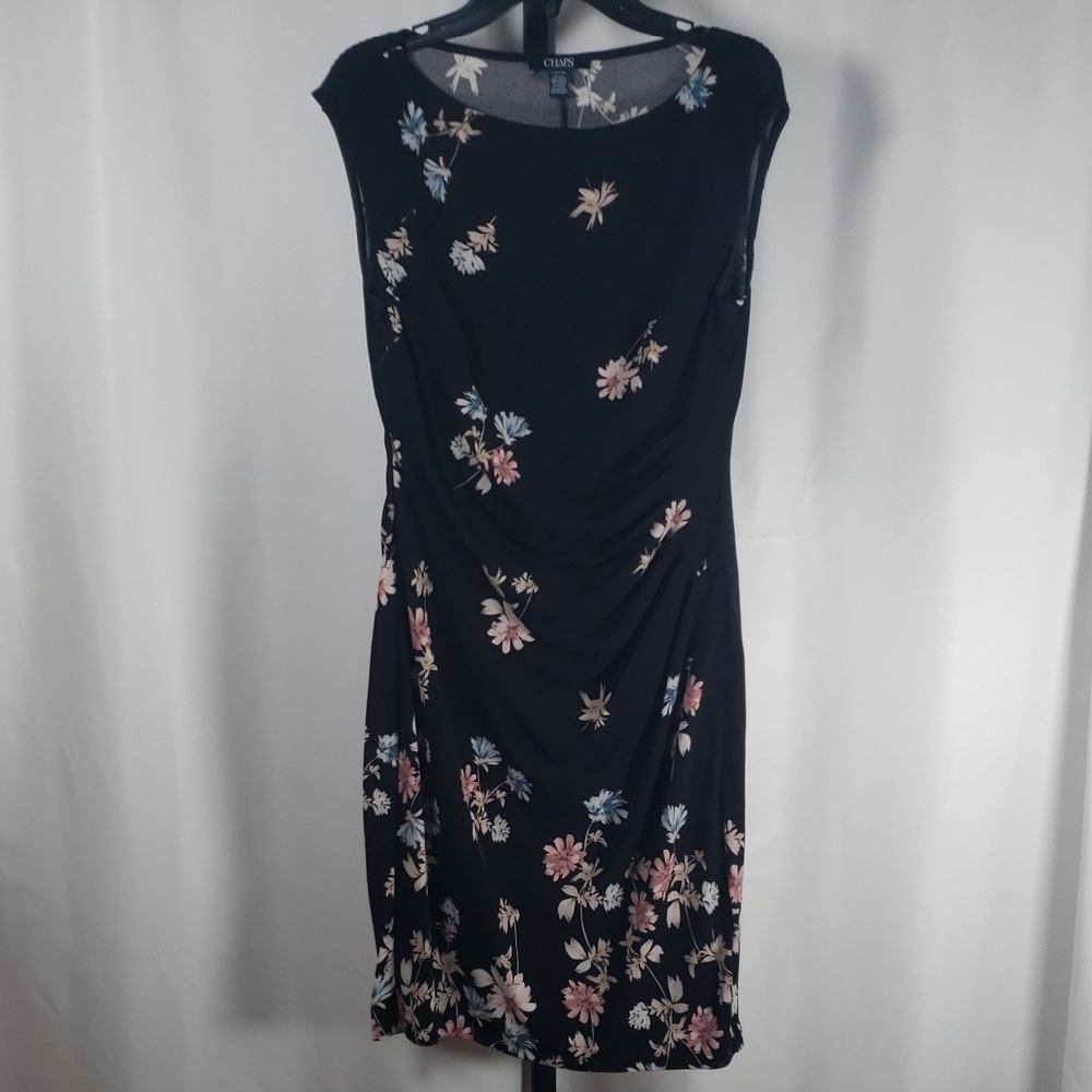 Chaps Black Floral Midi Sheath Dress -‎ SZ PS
